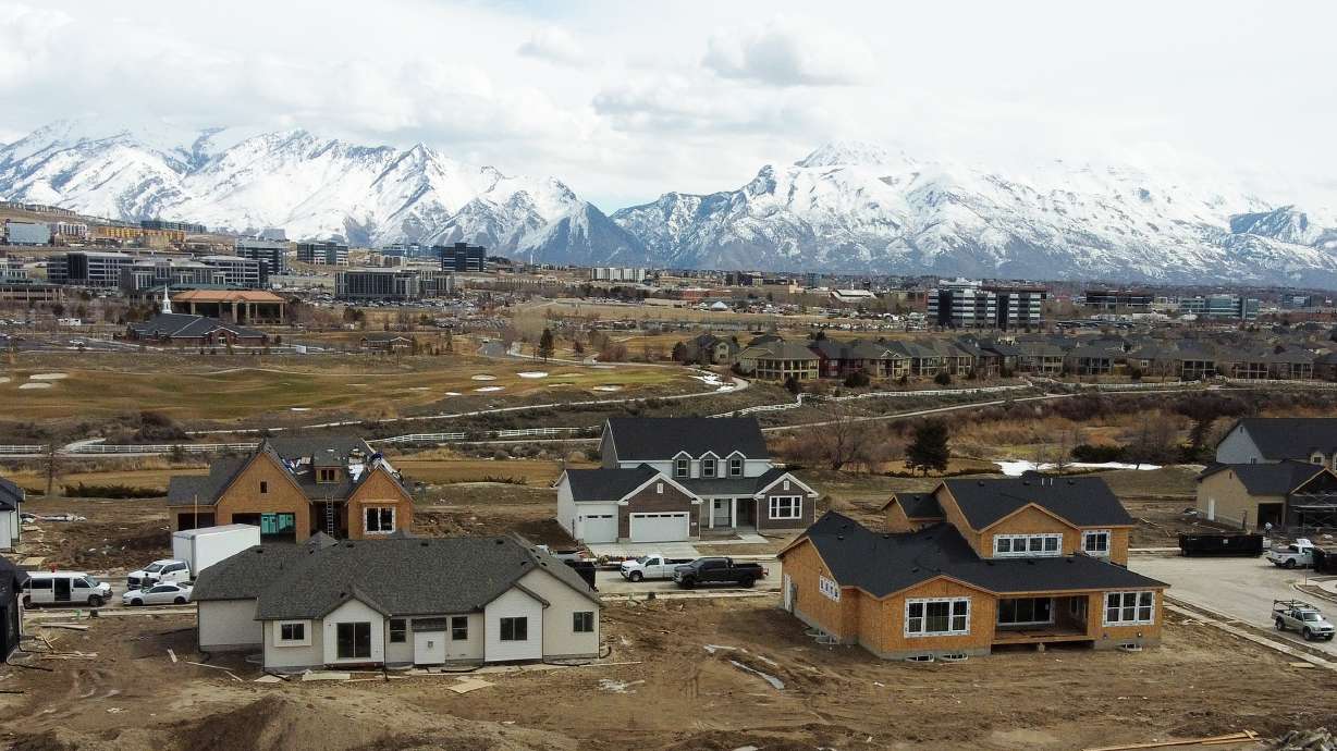 Houses under construction in Lehi on March 14. Most Utahns of color are more likely to own a home a...