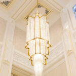 One of four crystal chandeliers in the celestial room of the Saratoga Springs Utah Temple, a room designed to be a tranquil respite that represents the progression toward Heavenly Father's presence. (Intellectual Reserve, Inc.)