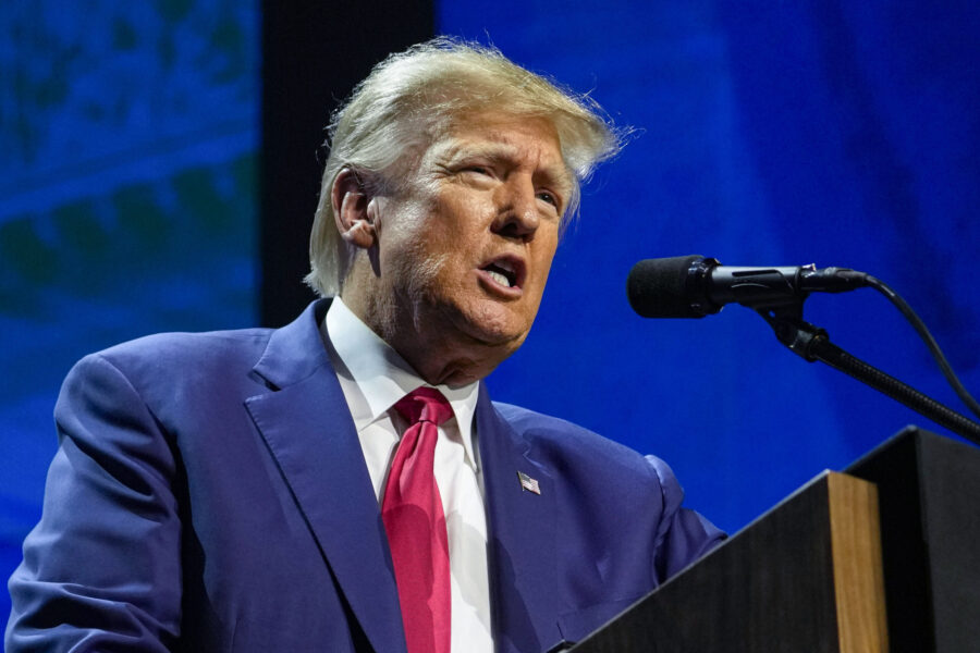 FILE - Former President Donald Trump speaks at the National Rifle Association Convention in Indiana...