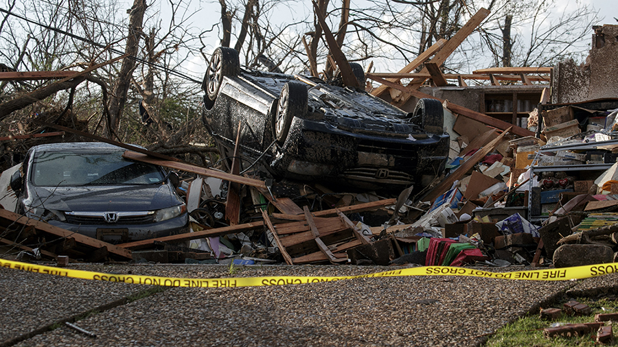 Homes damaged by a tornado are seen on March 31, 2023 in Little Rock, Arkansas. Tornados damaged hu...