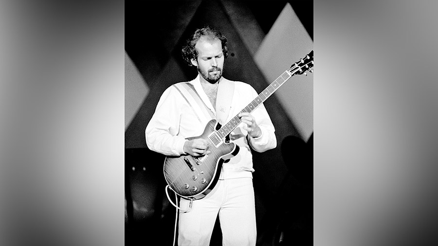 ABBA's long-term guitarist Lasse Wellander, pictured here on stage in 1979 at the Wembley Arena, in...
