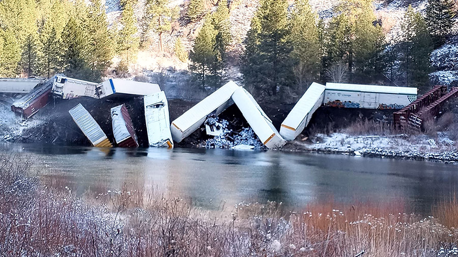 A freight train derailed in Sanders County, Montana, on Sunday, April 2. (	Daffney Clairmon)...