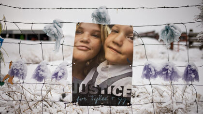 A picture of murder victims hanging on a fence in Salem, Idaho