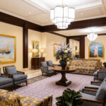 A patron waiting area on the first floor of the Saratoga Springs Utah Temple, just behind the entry and reception desk. (Intellectual Reserve, Inc.)