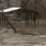 The Weber River overflowed the banks at Fort Buenaventura Park Thursday. (KSL TV)