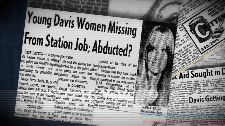 News paper clippings of  Nancy Perry Baird's murder. (KSLTV)...