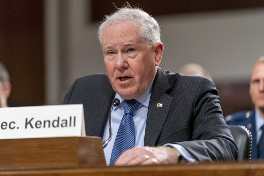 FILE - Secretary of the Air Force Frank Kendall speaks during a Senate Armed Services budget hearin...