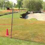 The sinkhole that appeared on the Fox Hollow Golf Club Saturday afternoon. (KSLTV)