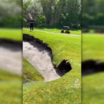The sinkhole that appeared on the Fox Hollow Golf Club Saturday afternoon. (Courtesy: jakeebert7)