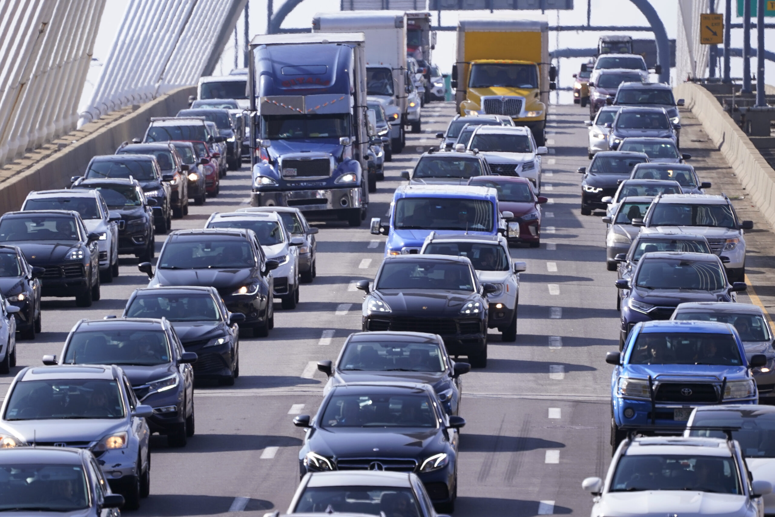 FILE — Automobile traffic jams Route 93 South, Wednesday, July 14, 2021, in Boston. (AP Photo/Cha...