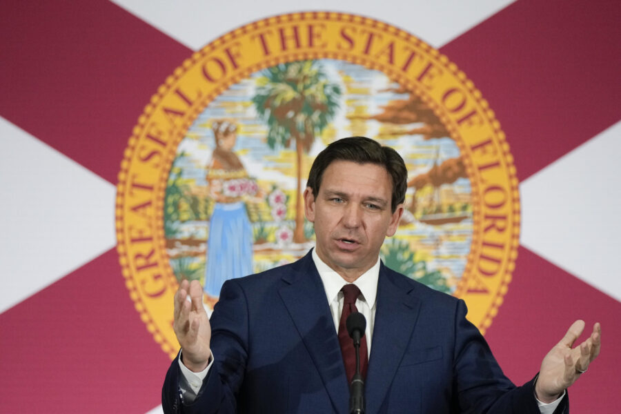 FILE - Florida Gov. Ron DeSantis speaks during a news conference in Miami, Tuesday, May 9, 2023. Vi...