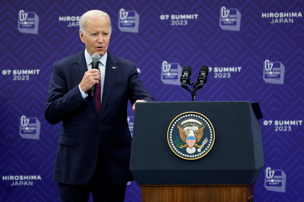 President Joe Biden speaks during a news conference following the Group of Seven (G-7) leaders summ...