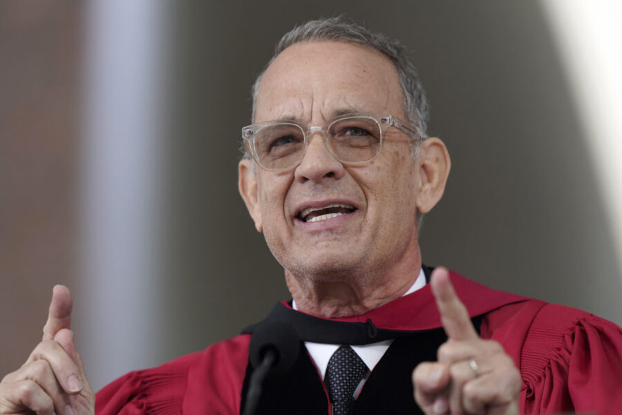Actor Tom Hanks delivers a commencement address during Harvard University commencement exercises on...