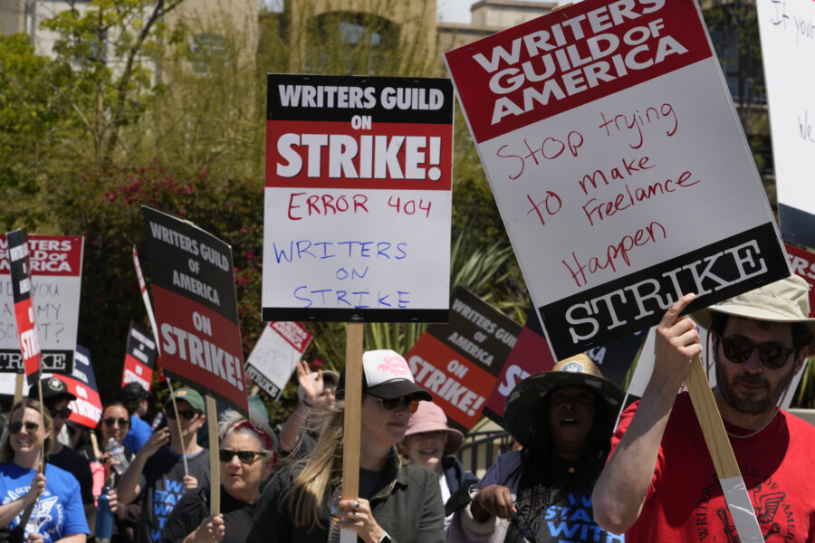 Members of the Writers Guild of America, WGA picket outside CBS Television City in the Fairfax Dist...