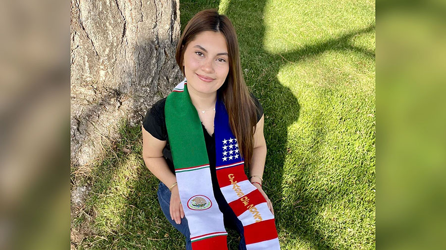 Naomi Peña Villasano poses with a sash of the Mexican and American flags. (Daisy Jasmin Estrada Bo...