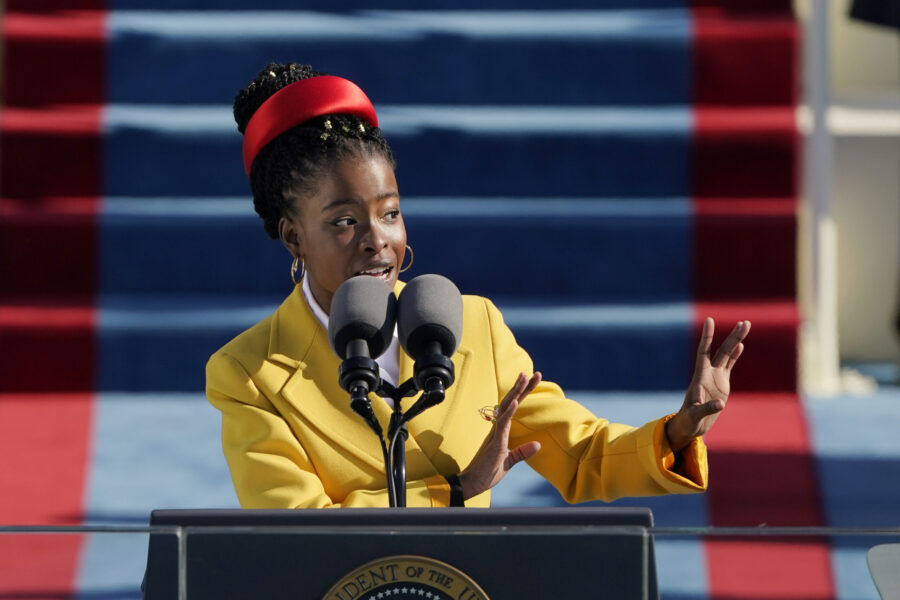 FILE - American poet Amanda Gorman recites a poem during the Inauguration of U.S. President Joe Bid...