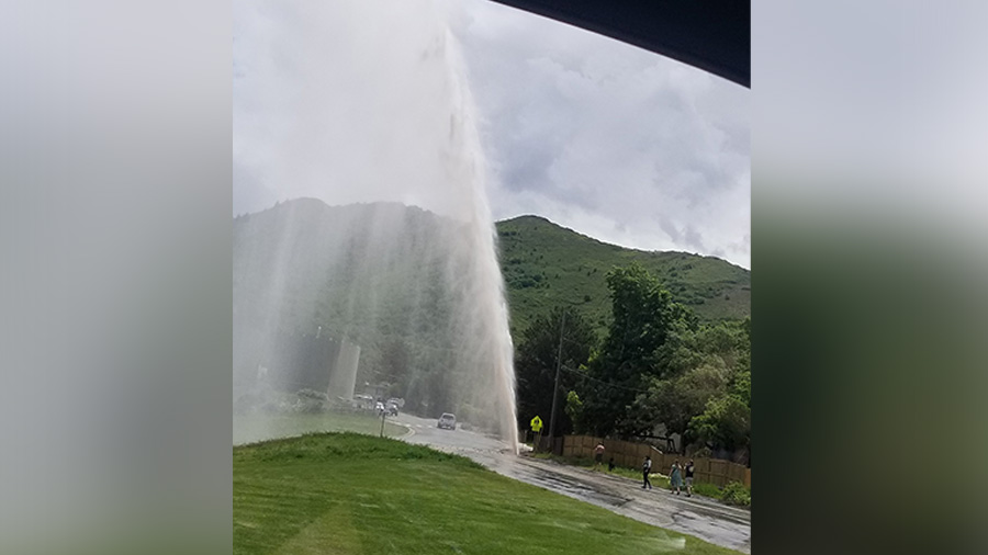 The water bursting into the air on Wasatch Boulevard and Eastwood Drive. (Courtesy: Amy Edwards)...