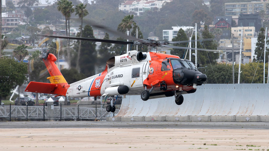 A U.S. Coast Guard Air Station San Diego aircrew launched for search efforts after reports of a dow...