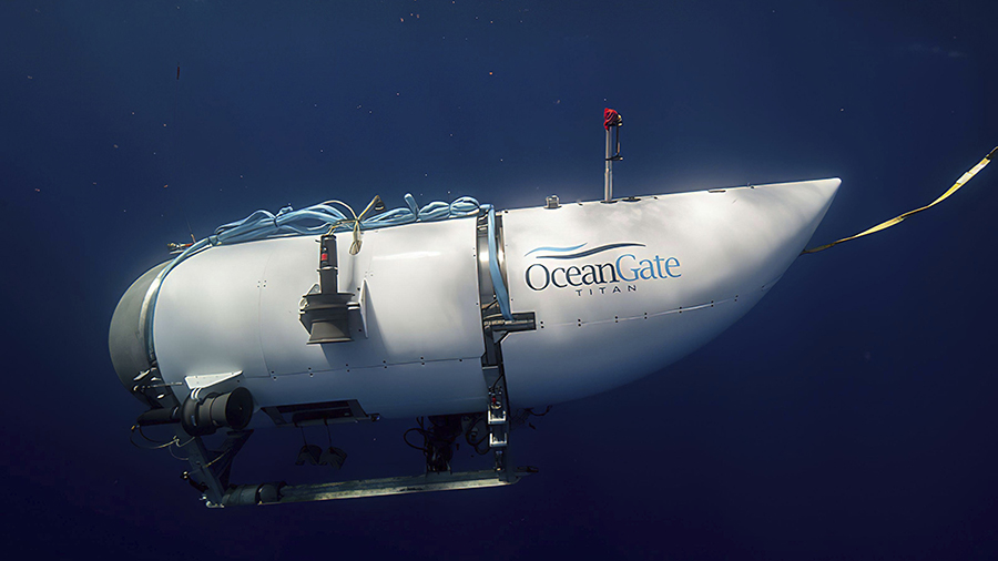 This photo provided by OceanGate Expeditions shows a submersible vessel named Titan used to visit t...
