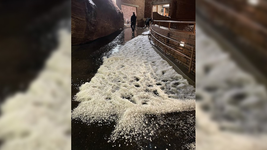 Hail at the Red Rock Amphitheatre in Morrison, Colorado. (West Metro Fire)...