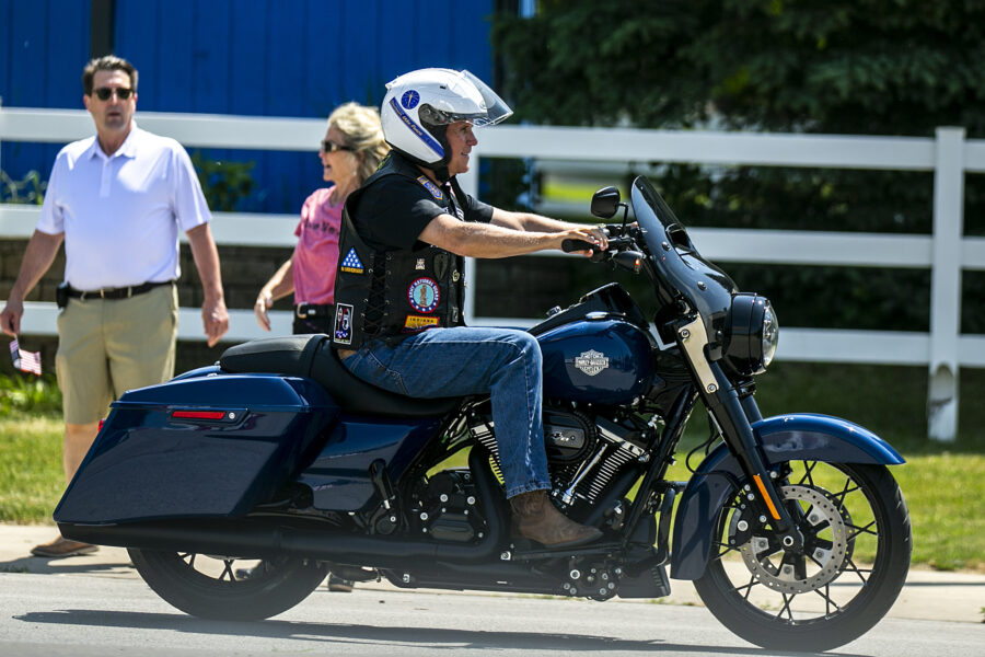 Former Vice President Mike Pence rides a motorcycle during U.S. Sen. Joni Ernst's Roast and Ride, S...