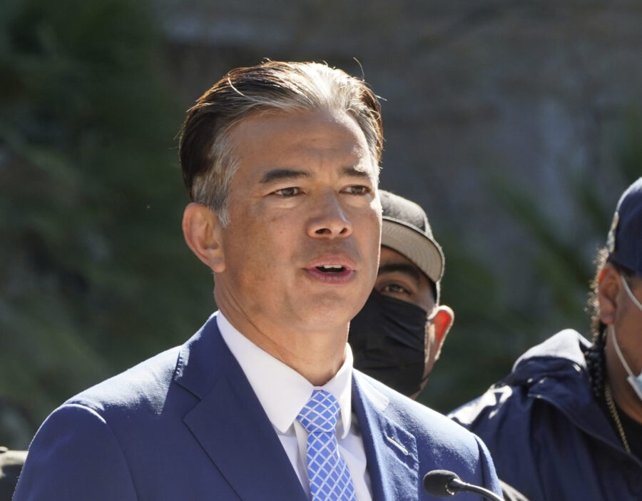 FILE - California Attorney General Rob Bonta speaks at a news conference at the Capitol in Sacramen...