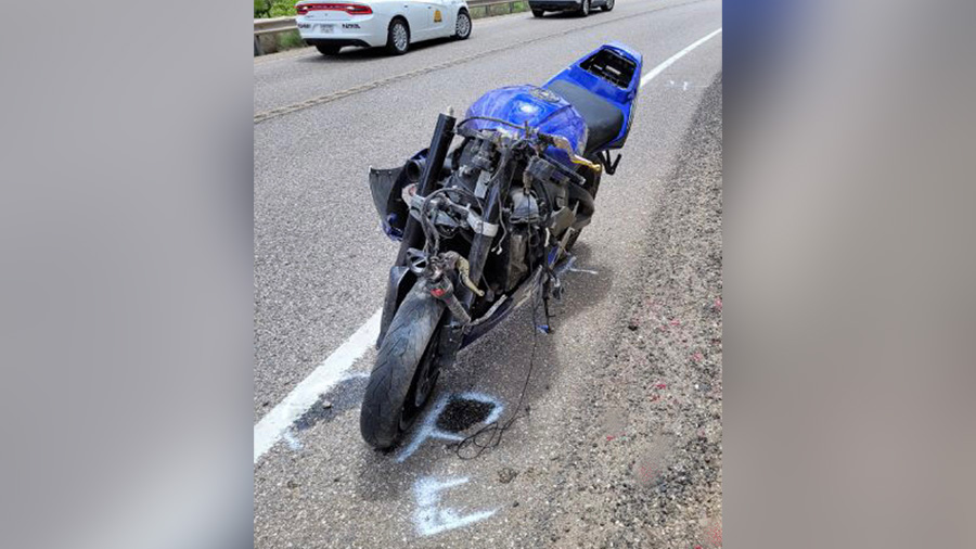 FILE: The crashed motorcycle (Utah Highway Patrol)...