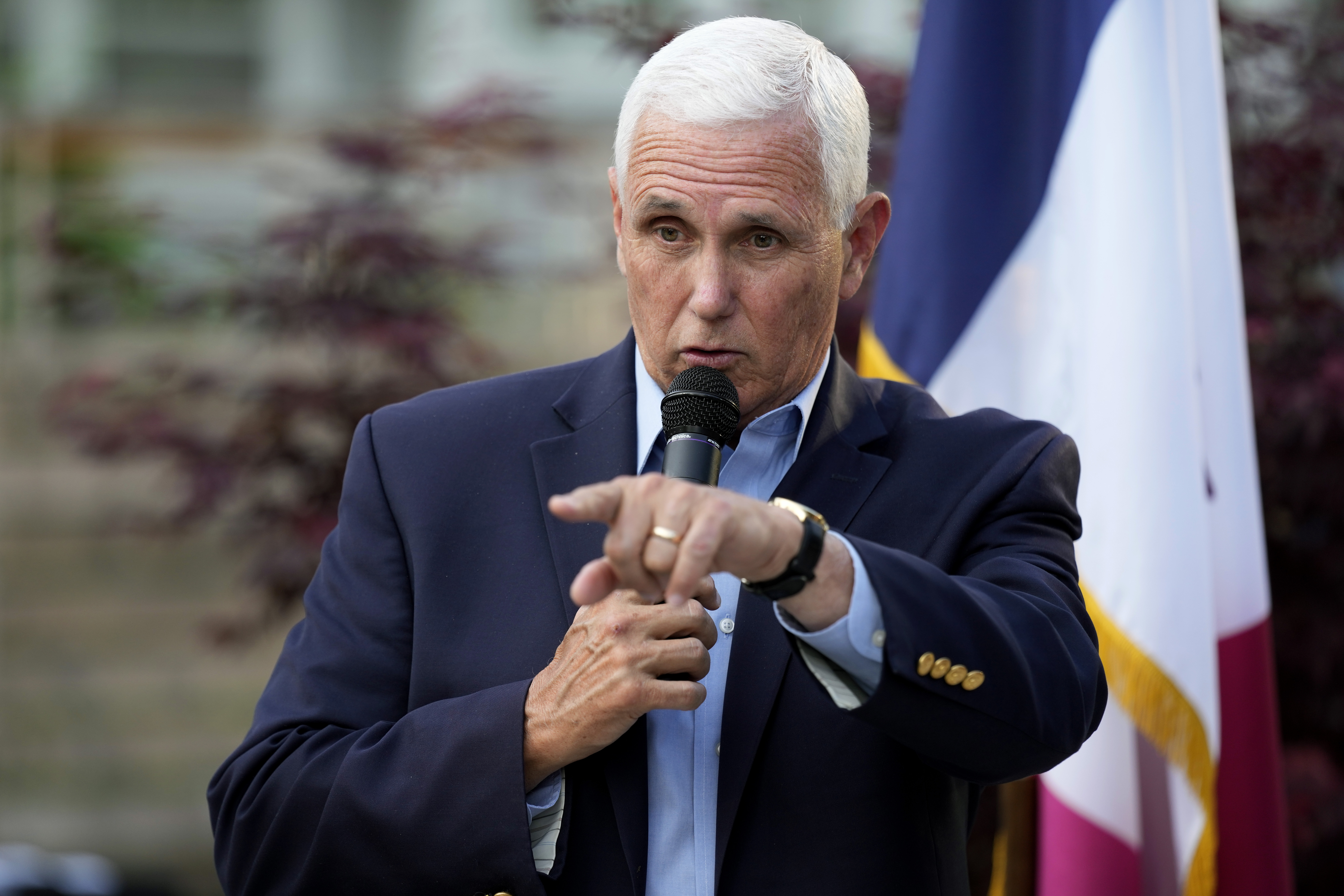 Former Vice President Mike Pence speaks to local residents during a meet and greet, Tuesday, May 23...