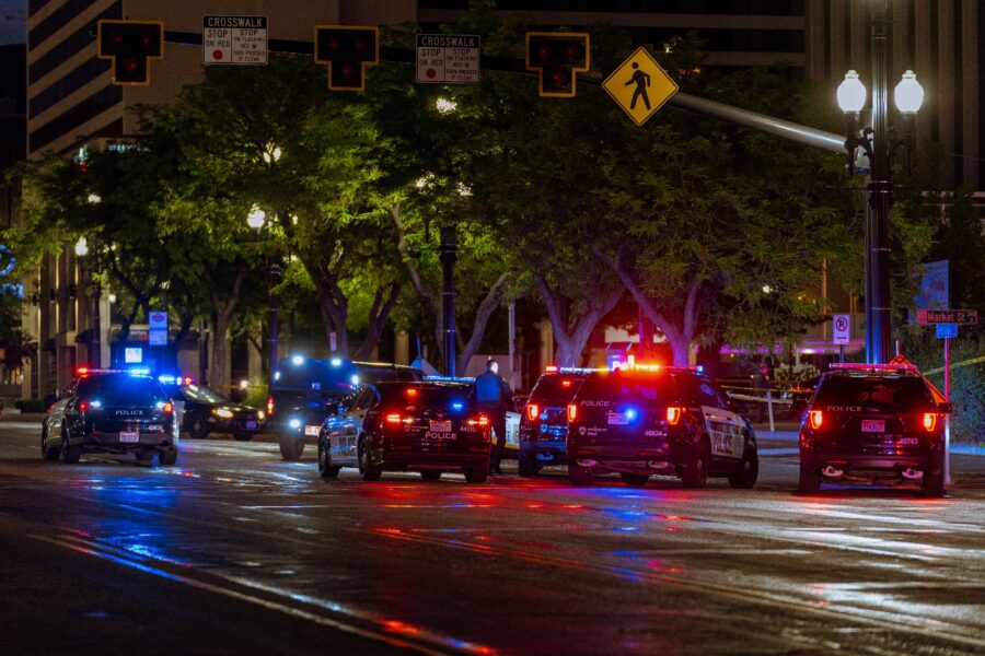 Police cars with lights on in Salt Lake...