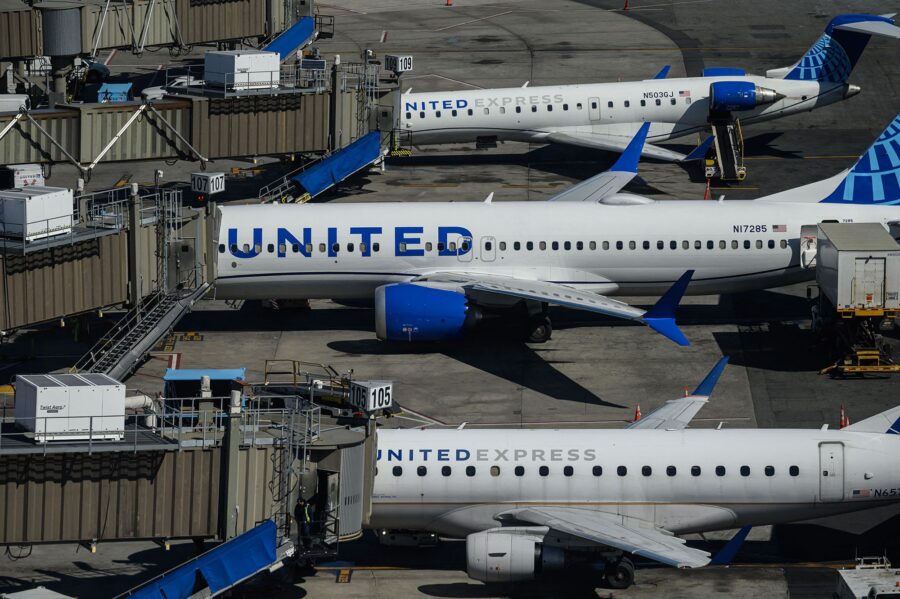 United Airlines aircrafts are parked at Newark Liberty International Airport in Newark, New Jersey,...