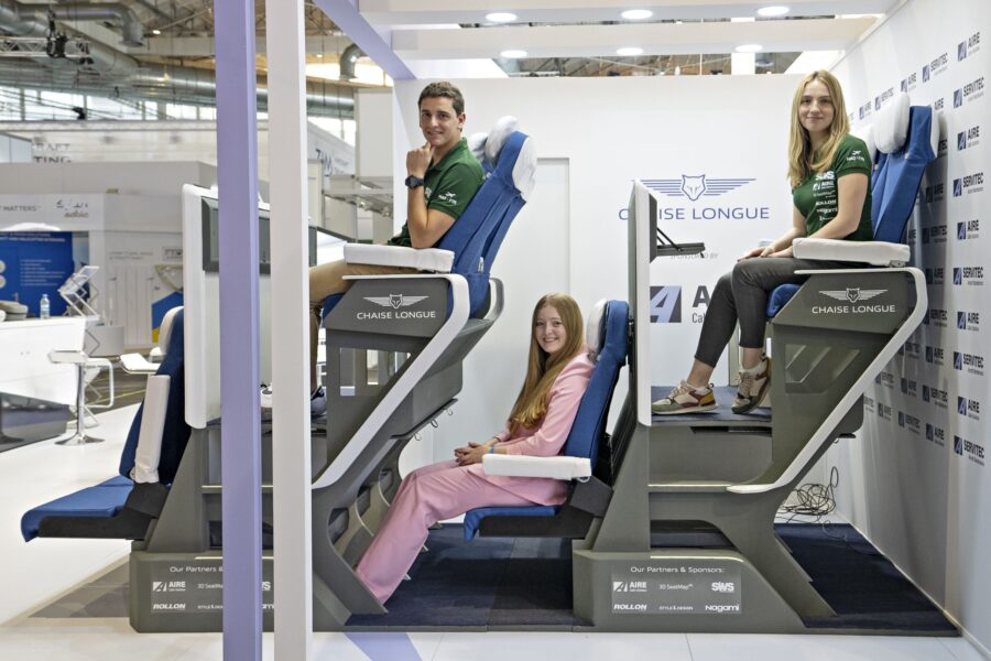 Alejandro Núñez Vicente, left, designed the Chaise Longue double level airplane seat concept. CNN...