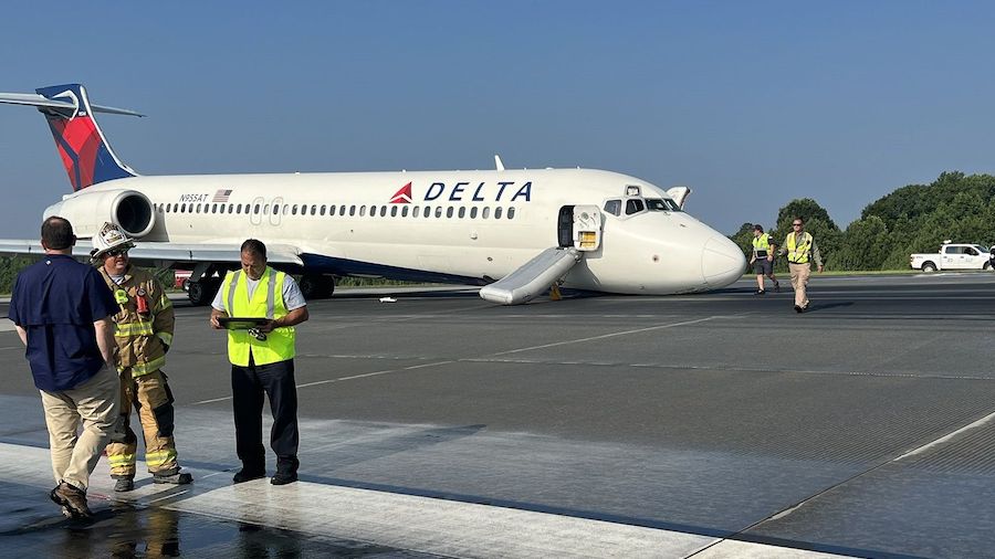 A Delta flight landed without its nose landing gear on Wednesday morning in Charlotte. (Courtesy: K...