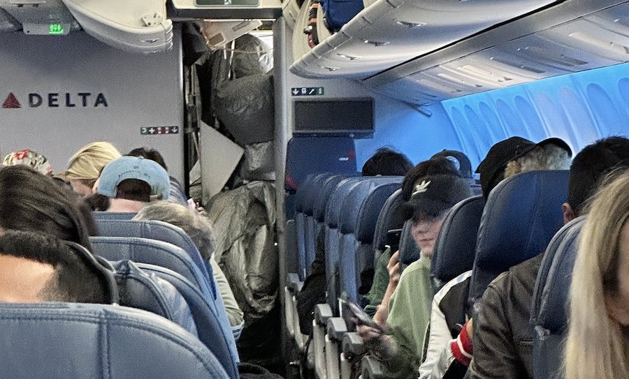 A slide inside of a Delta Airlines plane accidentally deployed while on the ground at Salt Lake Cit...