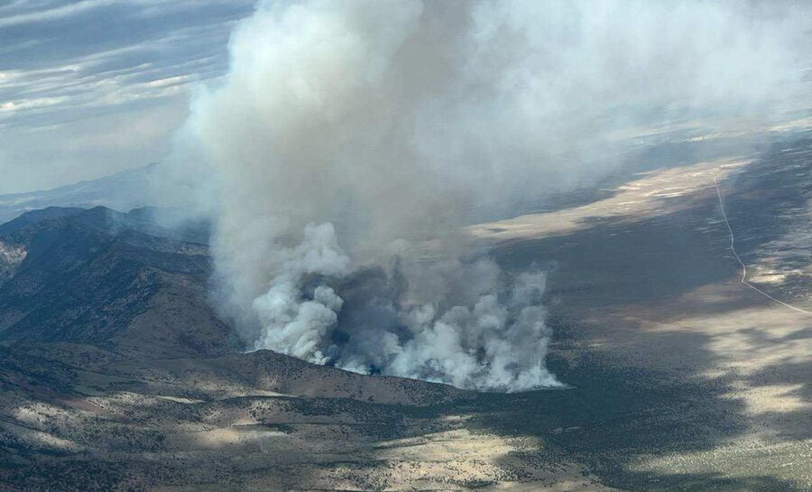 Fire burns 20 miles north of Wendover on east slope of Pilot Range. (@UtahFireInfo/X)...