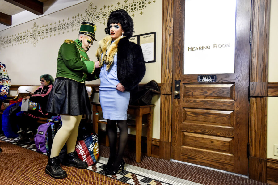 FILE - Scenes from a drag show at the Montana Capitol held in protest to a slate of bills aimed at ...