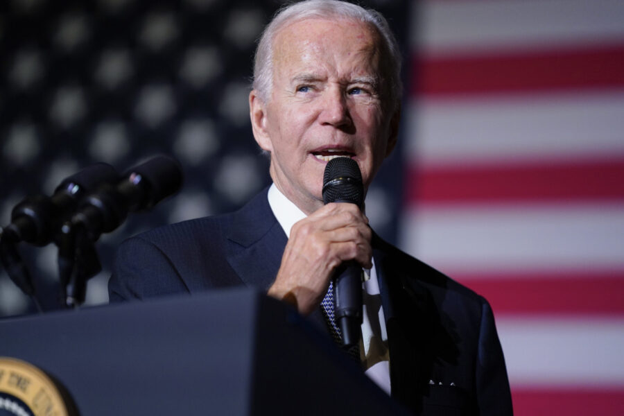 FILE - President Joe Biden speaks about student loan debt relief at Delaware State University, Oct....