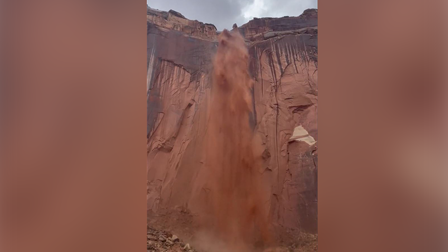 A waterfall at Capitol Reef National Park captured by a park ranger in July, 2023. (National Weathe...