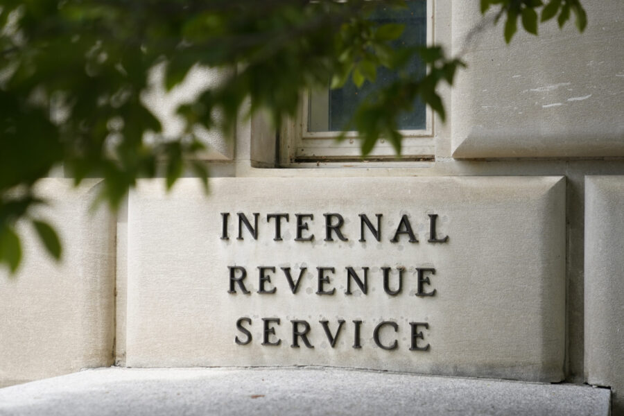 FILE - A sign outside the Internal Revenue Service building in Washington, on May 4, 2021. Effectiv...