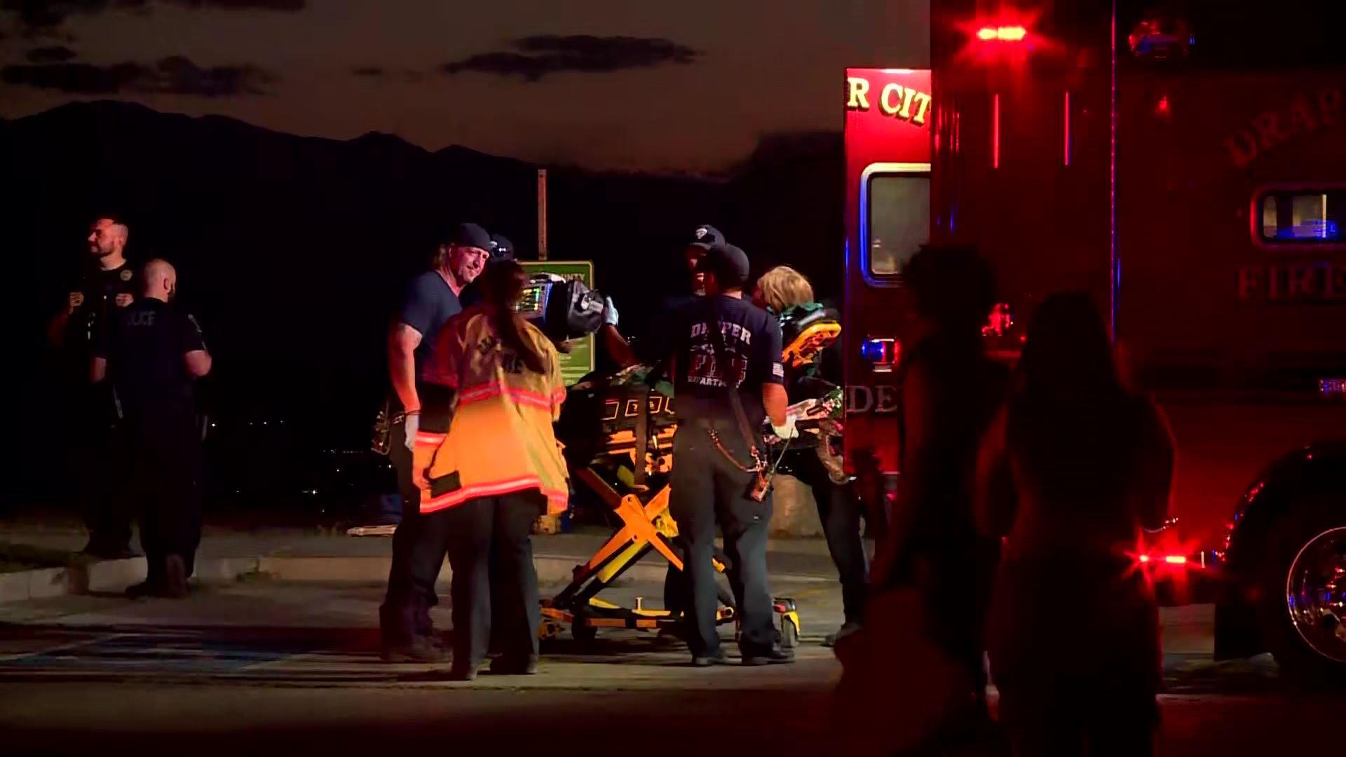 The paraglider being transported into the ambulance. (Tanner Siegworth/KSL TV)...