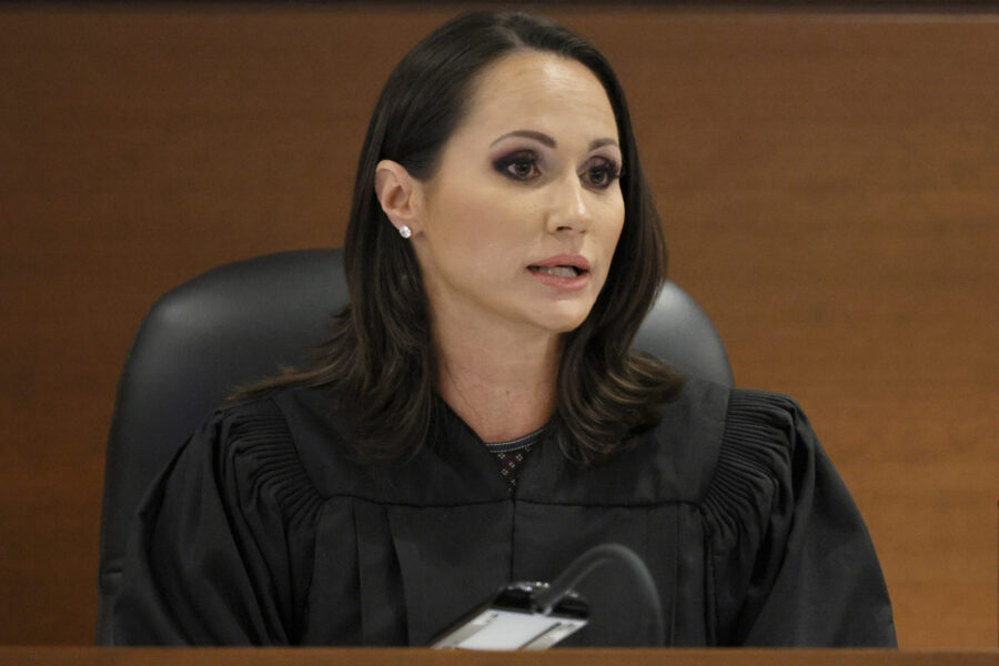 FILE - Florida Circuit Judge Elizabeth Scherer sentences Parkland shooter Nikolas Cruz at the Browa...