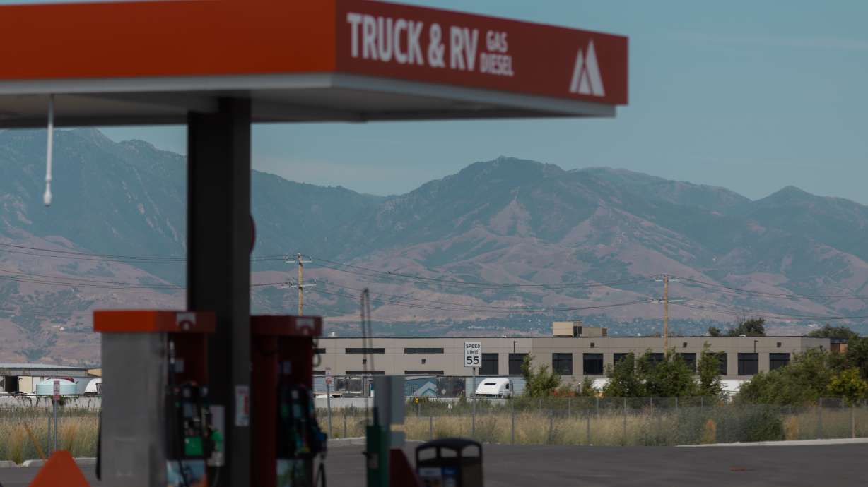 The mountains are visible behind a Maverik gas station in Magna on Aug. 7. The Maverik gas station ...