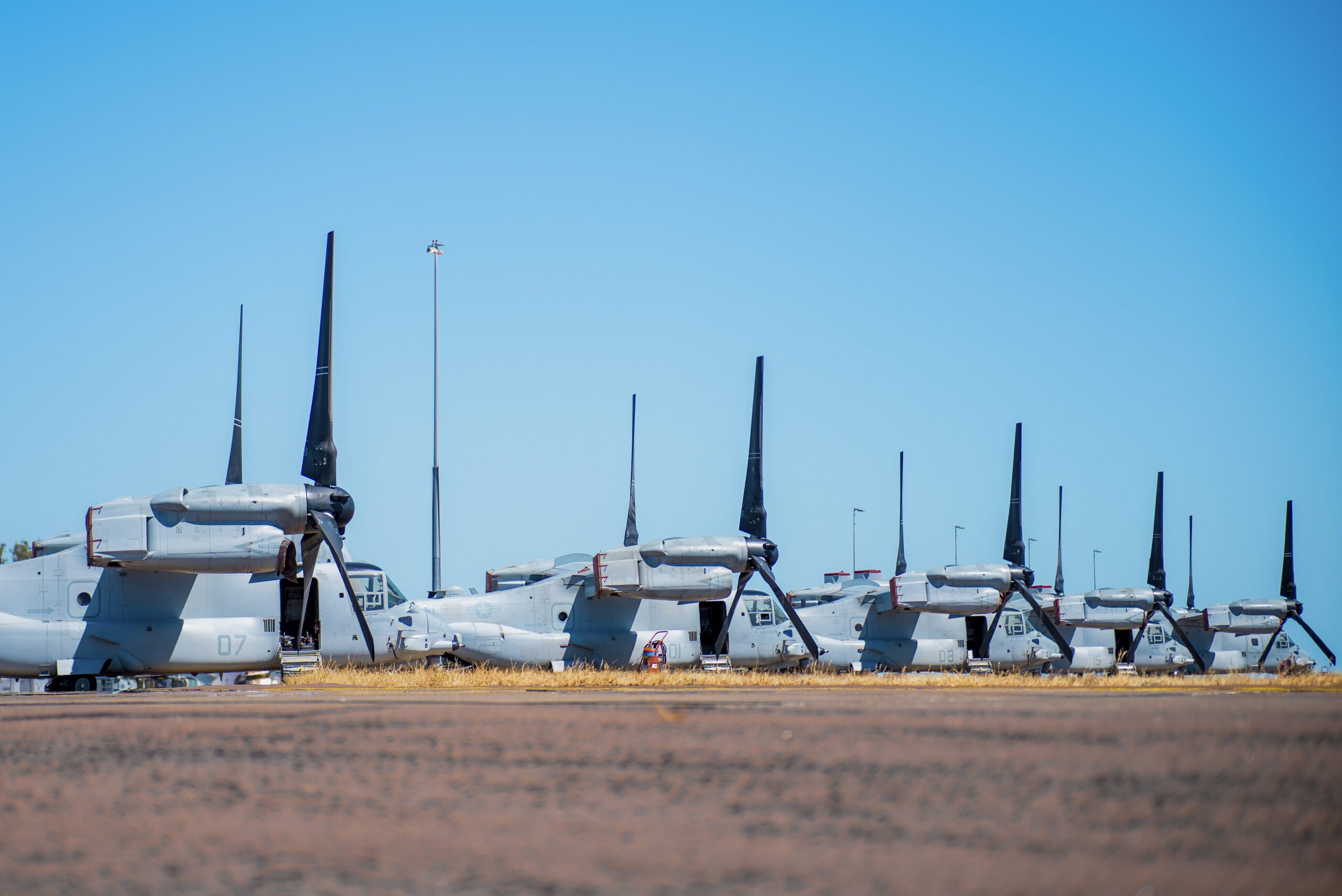 In this photo released by Australian Department of Defense, United States Marine Corps MV-22B Ospre...