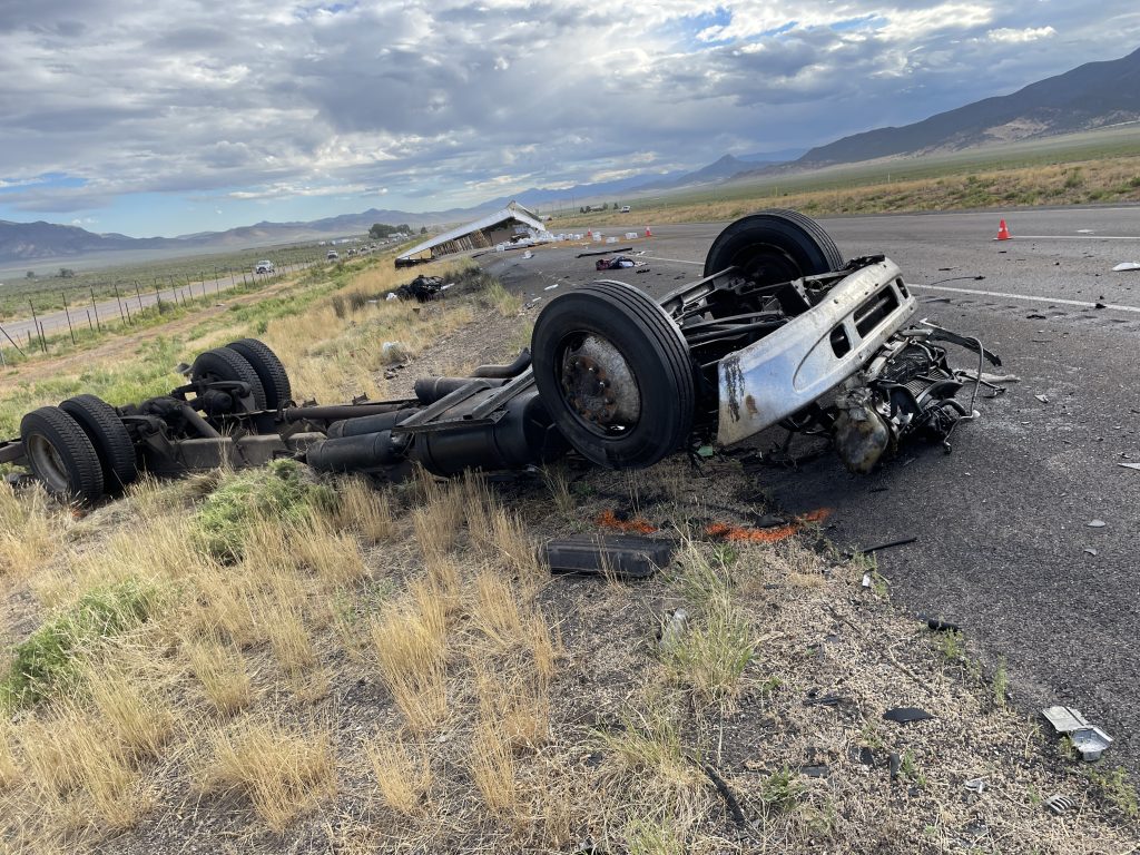 The scene of the fatal crash on I-15. (Utah Highway Patrol)...