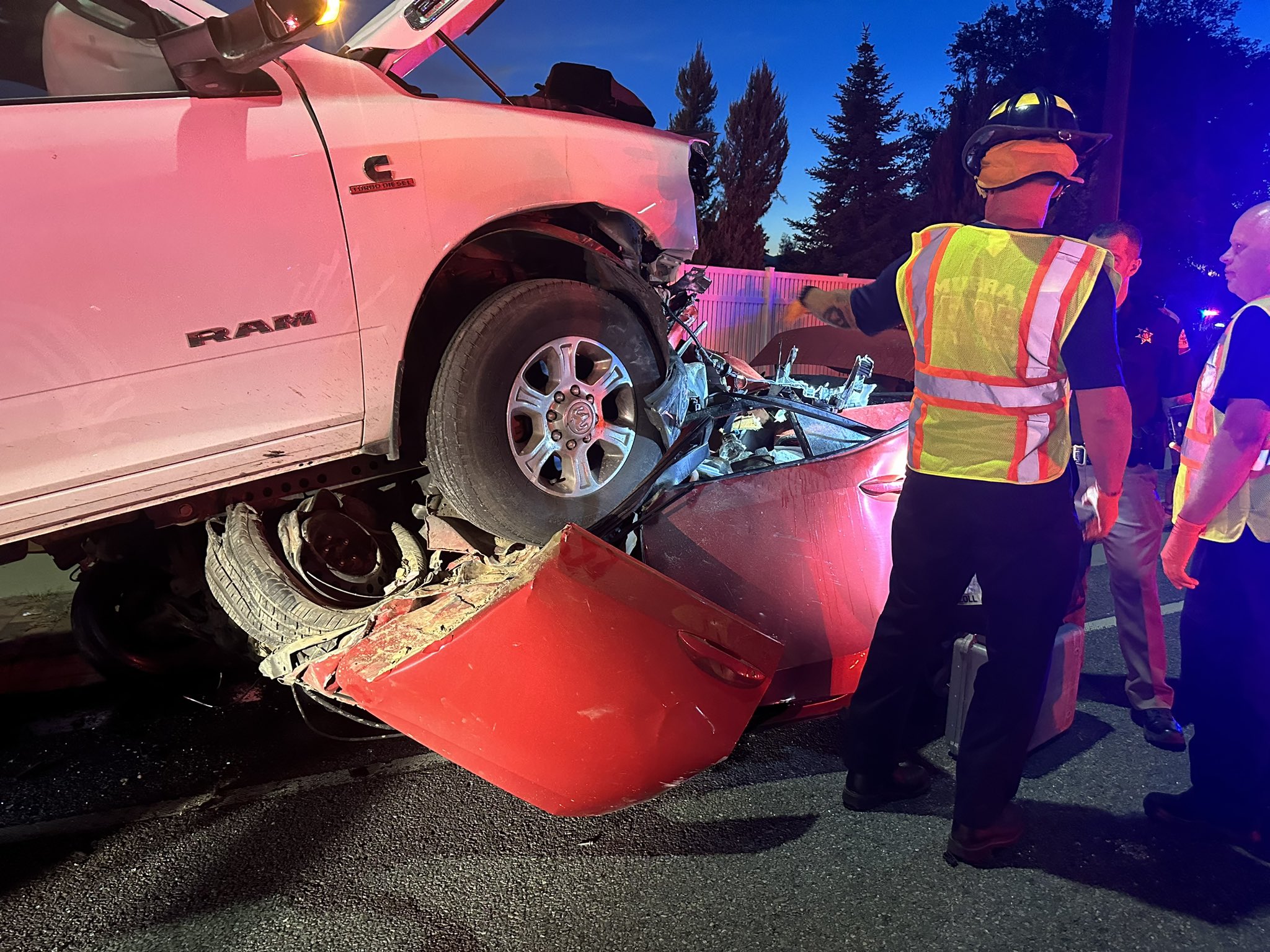A woman was extricated from her vehicle after it was crushed by a pickup truck in a crash. (Cottonw...