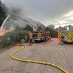 The historic building on fire in Weber Canyon. (Mountain Green Fire Protection District)