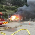 The historic building on fire in Weber Canyon. (South Weber Fire Department)