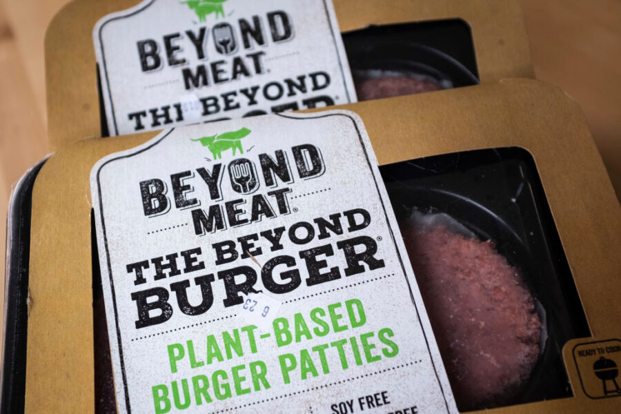 NEW YORK, NY - JUNE 13: In this photo illustration, packages of Beyond Meat "The Beyond Burger" sit...