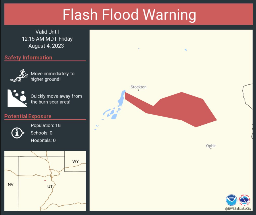 Flash Flood Warning issued for Tooele County. (National Weather Service Salt Lake City)...