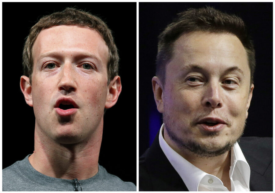 FILE - This combo of file images shows Facebook CEO Mark Zuckerberg, left, and Tesla and SpaceX CEO...