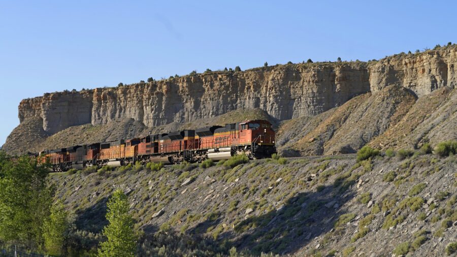 A train transports freight on a common carrier line near Price, Utah on Thursday, July 13, 2023. Ui...